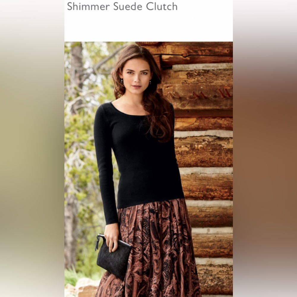 NWT Peruvian Connection Shimmer Suede Clutch, Black